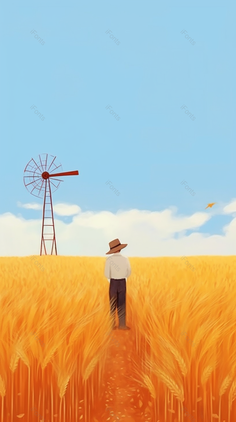 户外风车农田小麦插画背景,插画/手绘图,插画/手绘图库,插画/手绘图下载,插画/手绘